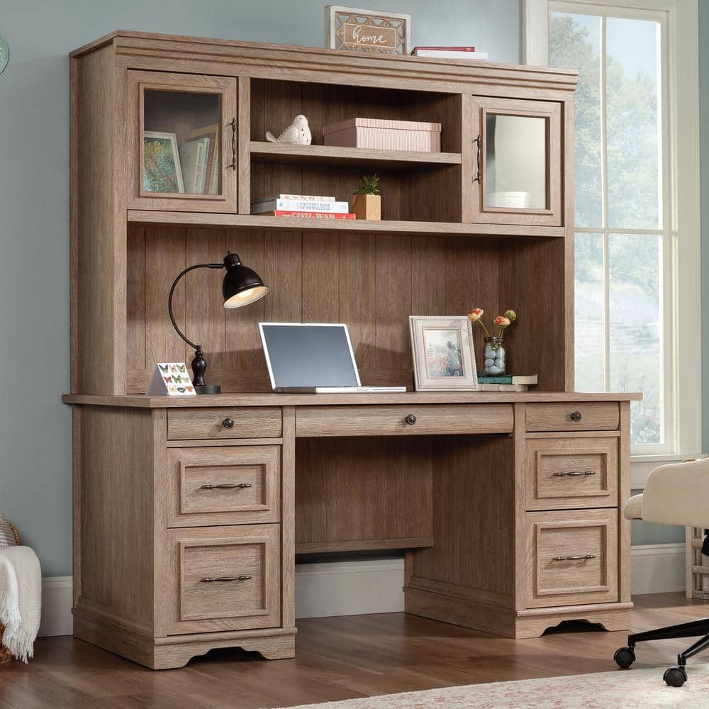 Brushed Oak Executive Desk with Drawers and Keyboard Tray