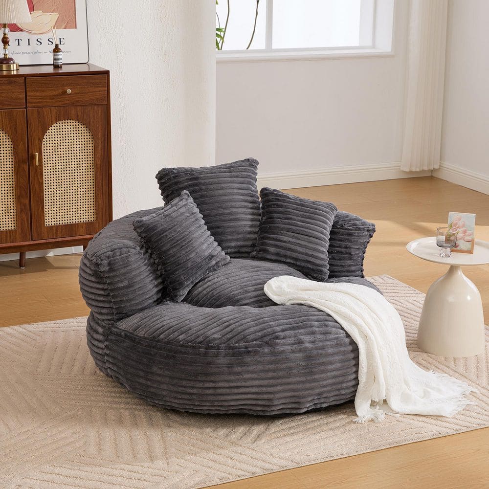 42.5 in. Dark Gray Oversized Corduroy Bean Bag Chair for Adults Kids with Armrests and 3 Pillows Foam Filled Sofa price history on PriceWatchPro