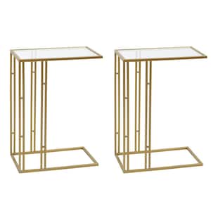 Antique Gold 17.7 in. Clear Glass, Gold Antique Rectangle Glass End Table