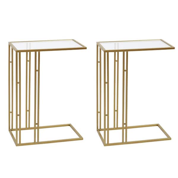 StyleCraft Antique Gold 17.7 in. Clear Glass, Gold Antique Rectangle Glass End Table