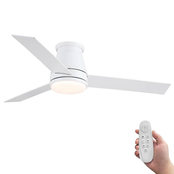 YUHAO Amici 48 in. Indoor White Low Profile Standard Ceiling Fan with Bright White Integrated LED Light Kit, Remote Included