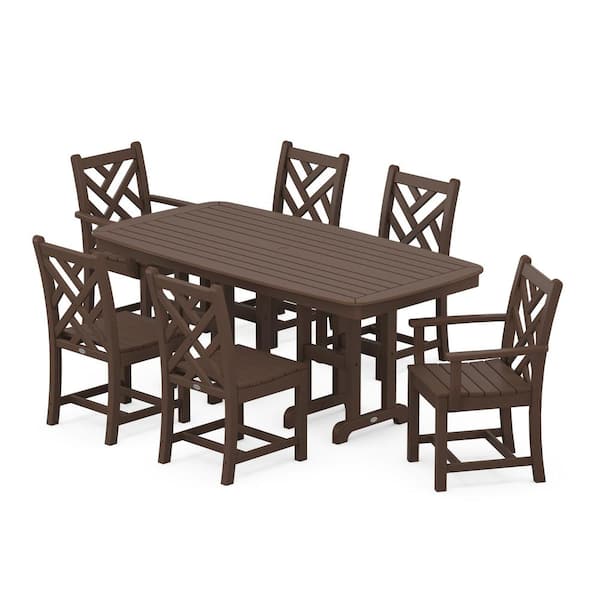 POLYWOOD Chippendale Mahogany 7-Piece Plastic Outdoor Patio Dining Set