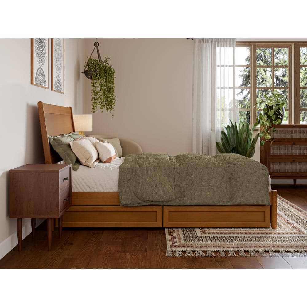 Light Toffee Full Wood Platform Bed with Storage Drawers