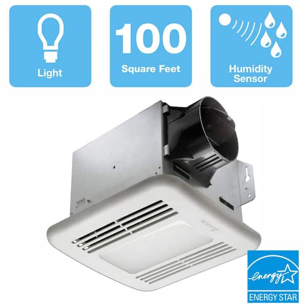 Delta Breez GreenBuilder Series 100 CFM Ceiling Bathroom Exhaust Fan with LED Light and Humidity Sensor, ENERGY STAR