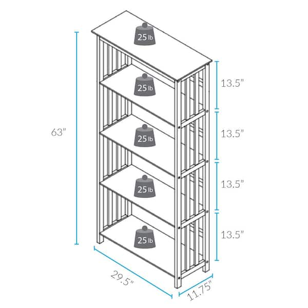 Casual Home 63 in. Walnut Wood 4-shelf Etagere Bookcase with Open