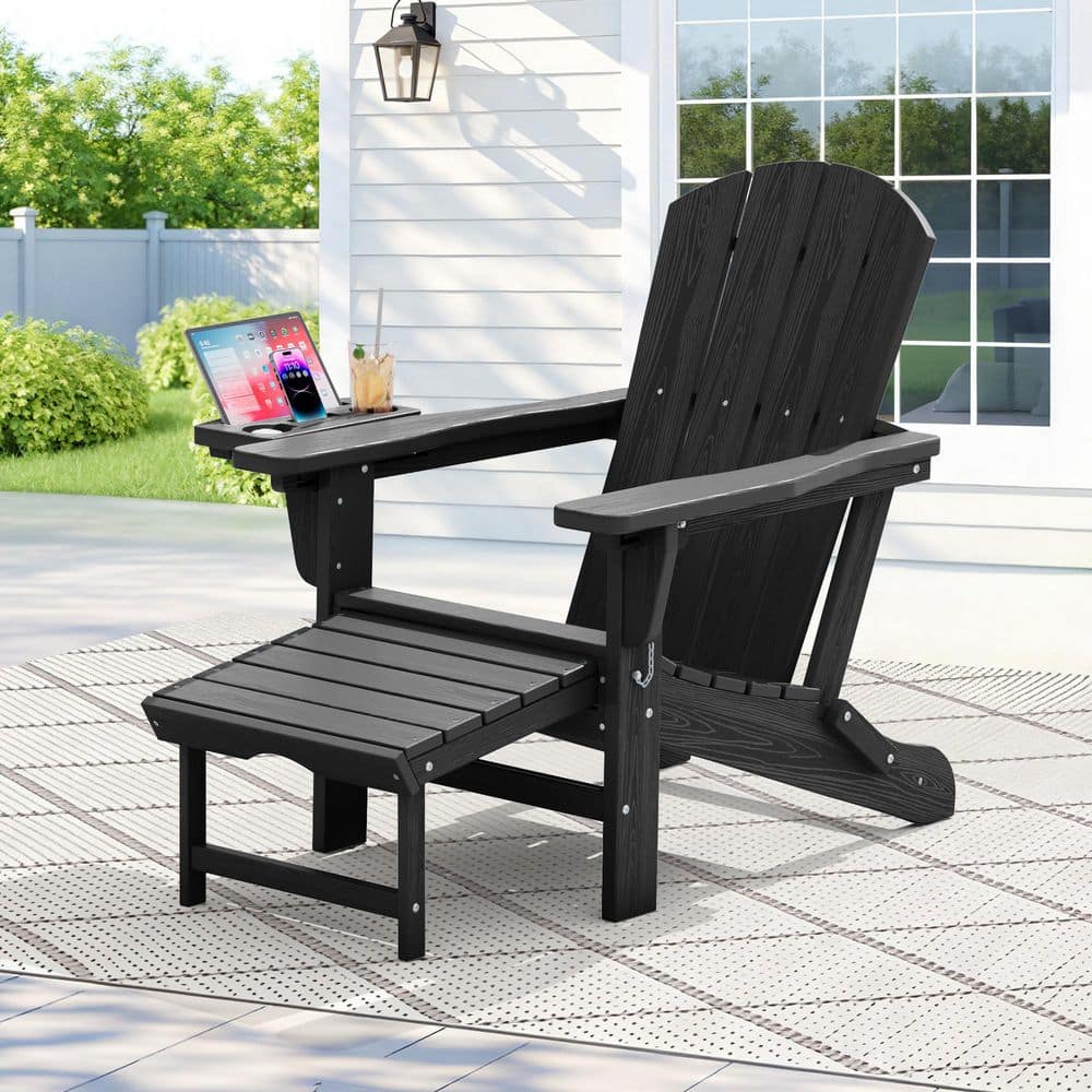 JEAREY Black HDPE Folding Plastic Adirondack Chair Weather