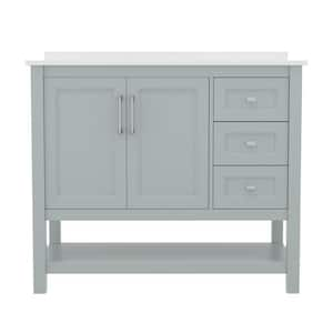 Vega 42 in. Sage Bathroom Vanity with Sink, Cabinet, Open Shelf, 3 Drawers, White Carrera Marble Finish Countertop