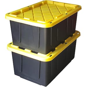 27 Gal. Stackable Storage Bin Box in Black/Yellow (2-Pack)