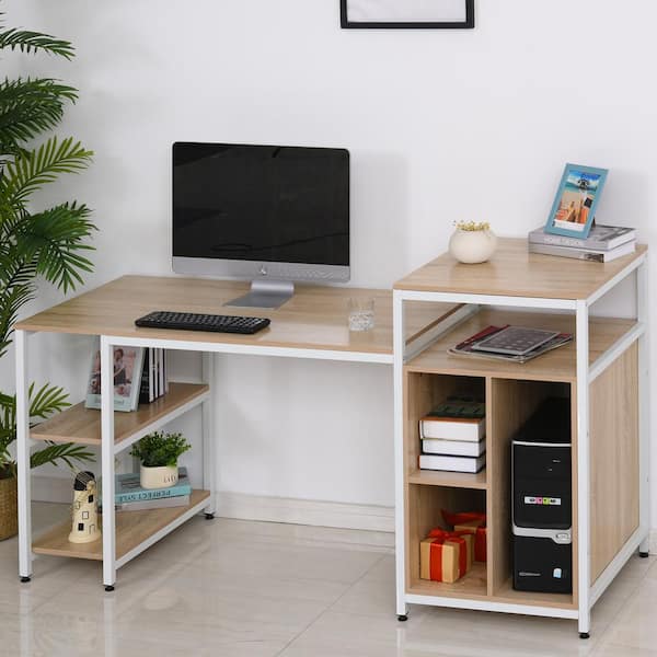 HOMCOM 68 Rectangular Black Writing Computer Desk With Built-In Storage ...