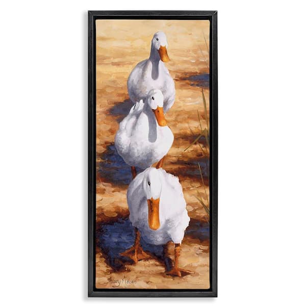 Stupell Industries Cluck Queue Duck Trio by Hilary Mayes Black Floater Frame Animal Graphic Art Print 25 in. x 11 in.
