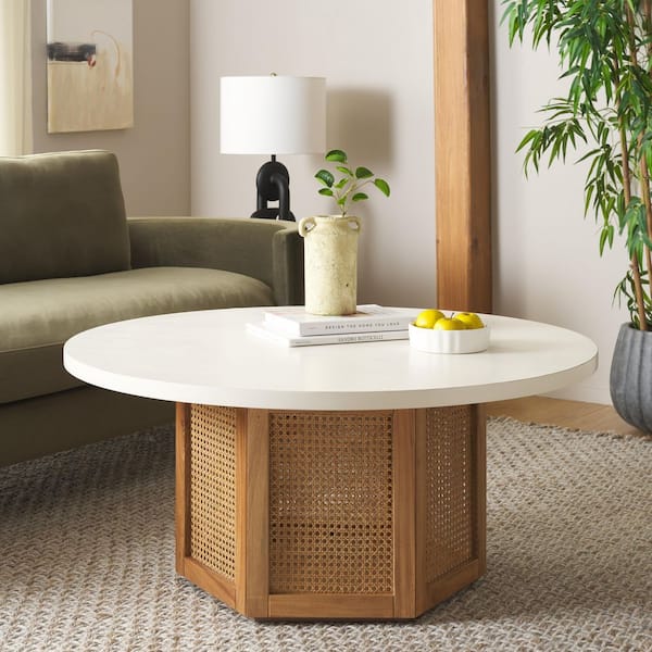 Danez 42 in. White/Natural Round Wood Coffee Table