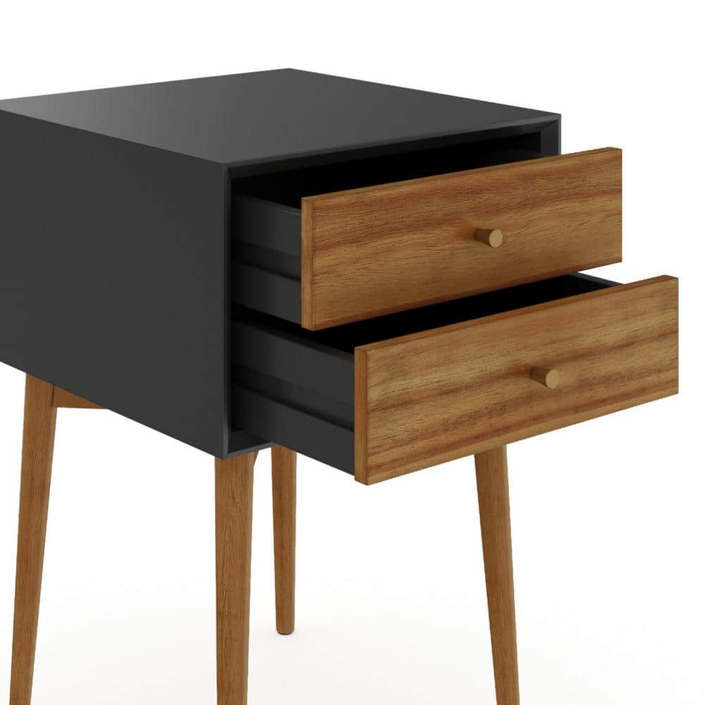 Harper Black and Brown MDF Nightstand with Pinewood Legs, Set of 2