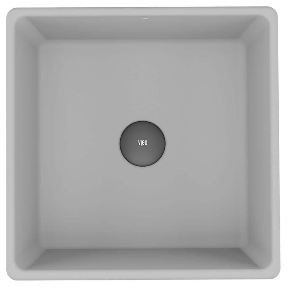 Aster 15" Ash Gray Concrete Square Vessel Bathroom Sink