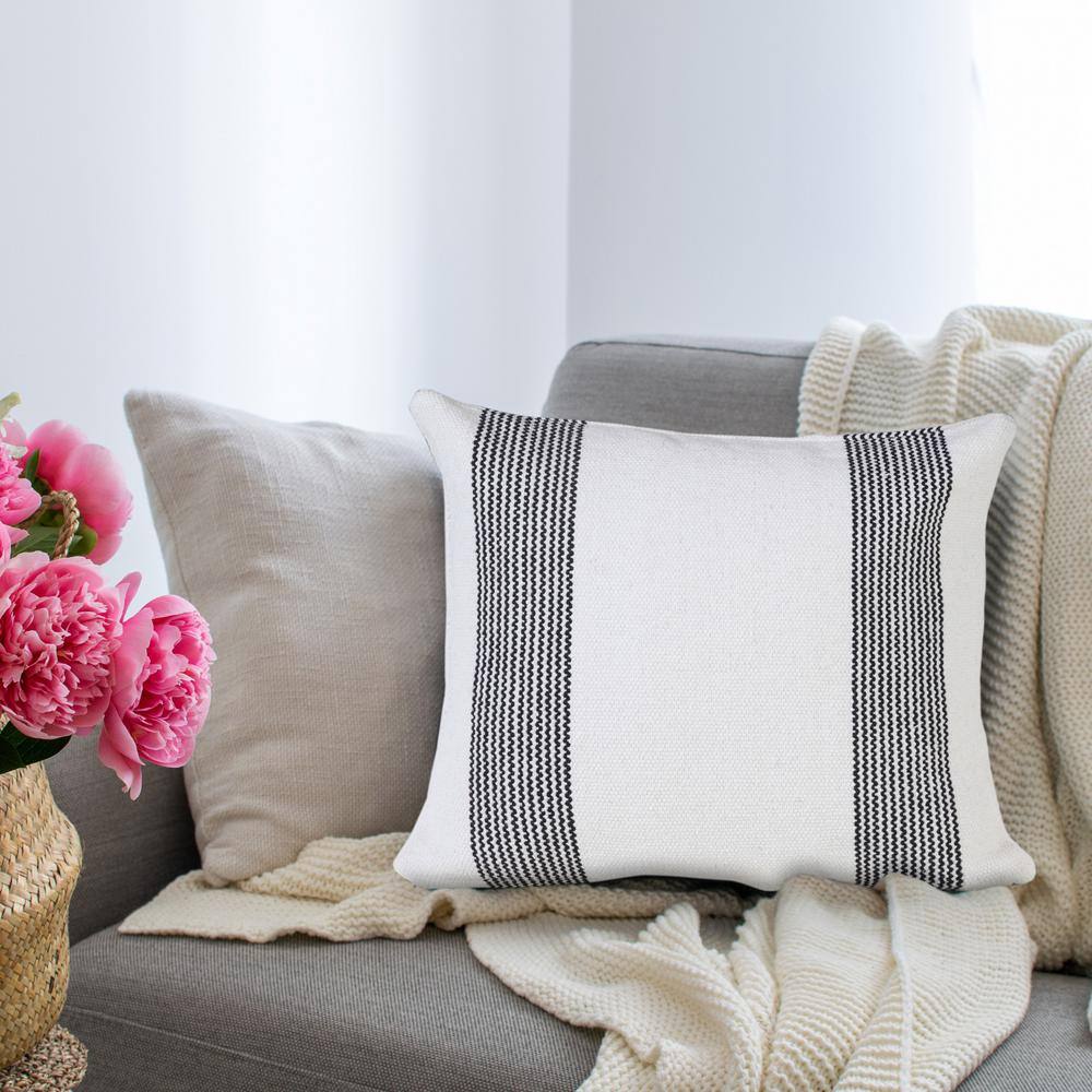 Modern Farmhouse Coastal 20" Square Striped Cotton Throw Pillow