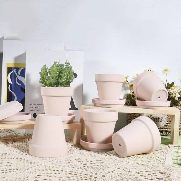 Pink Terracotta Indoor/Outdoor Planter with Saucer (3 in. W x 3 in