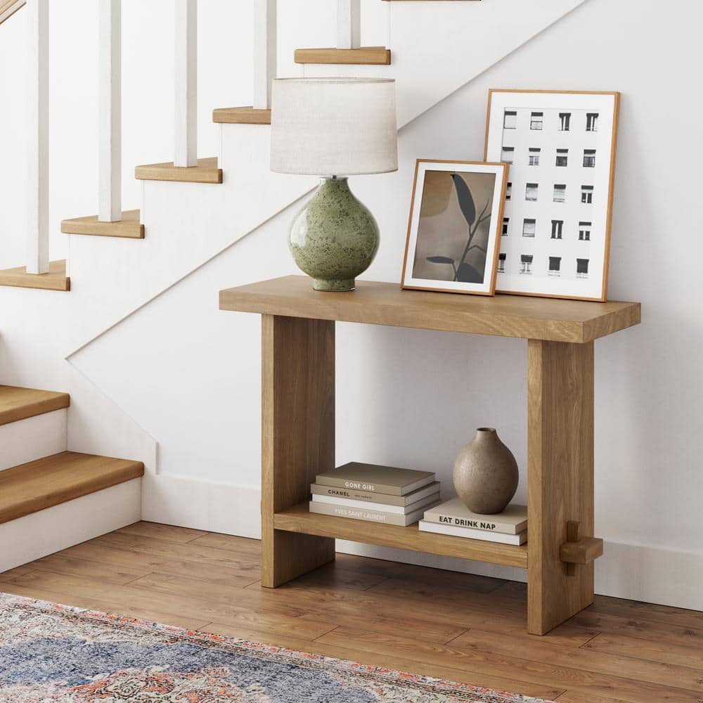 Virgo Light Brown Wood Console Table with Storage