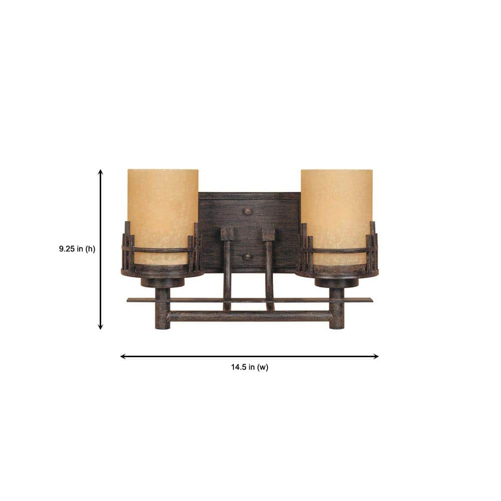 Mission Ridge Warm Mahogany 2-Light Wall Sconce with Goldenrod Glass