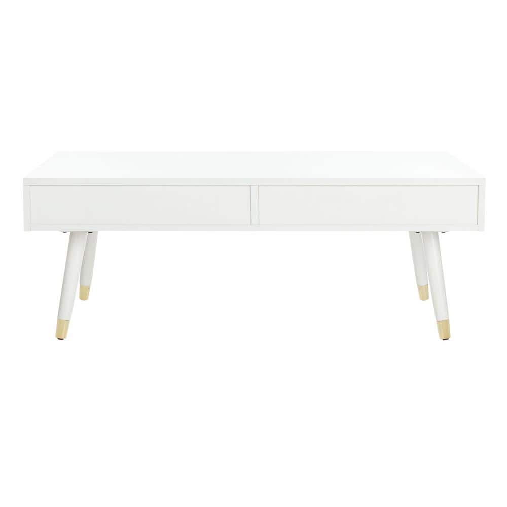 Transitional Gold & White Rectangular Coffee Table with Storage