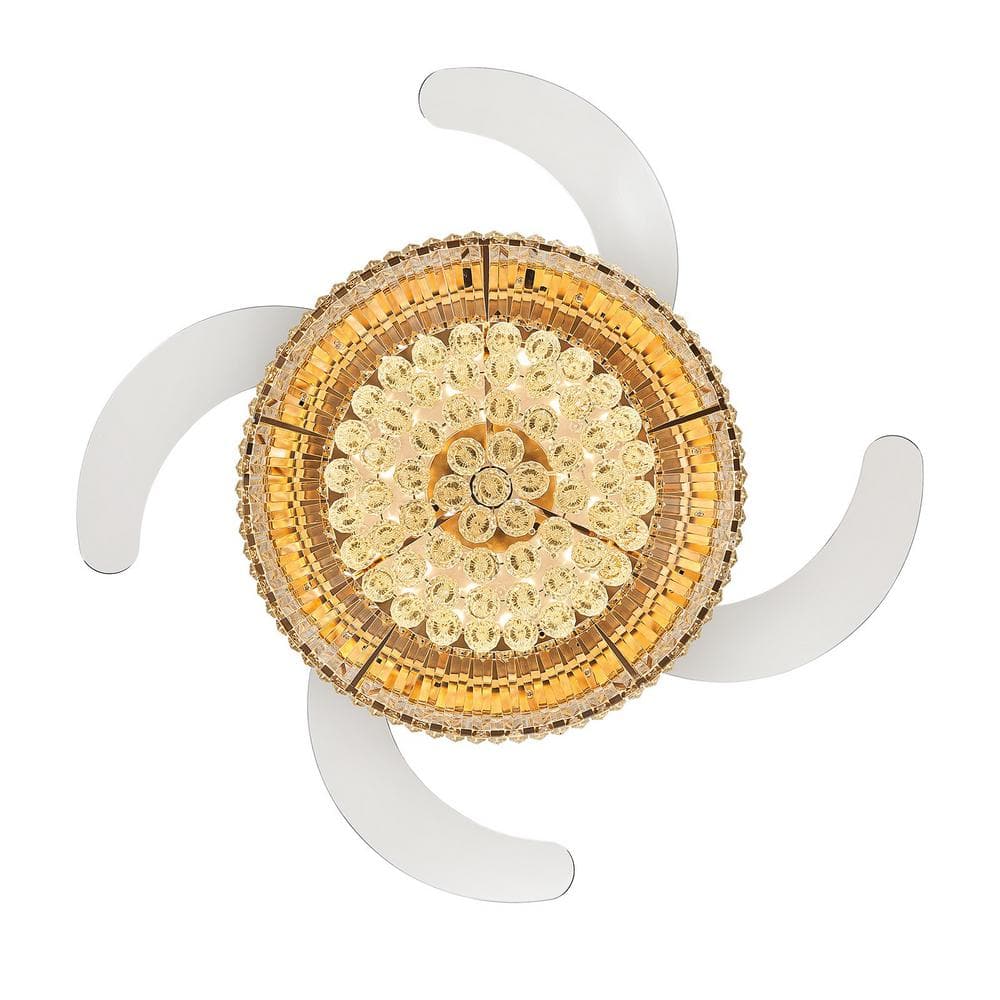 42-Inch Gold Crystal Retractable Ceiling Fan with LED Light and Remote