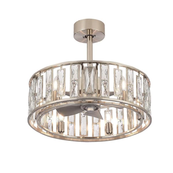 Lamober Zachary 20 in. Indoor Chandelier Satin Nickel Ceiling Fan with Light Kit and Remote Control
