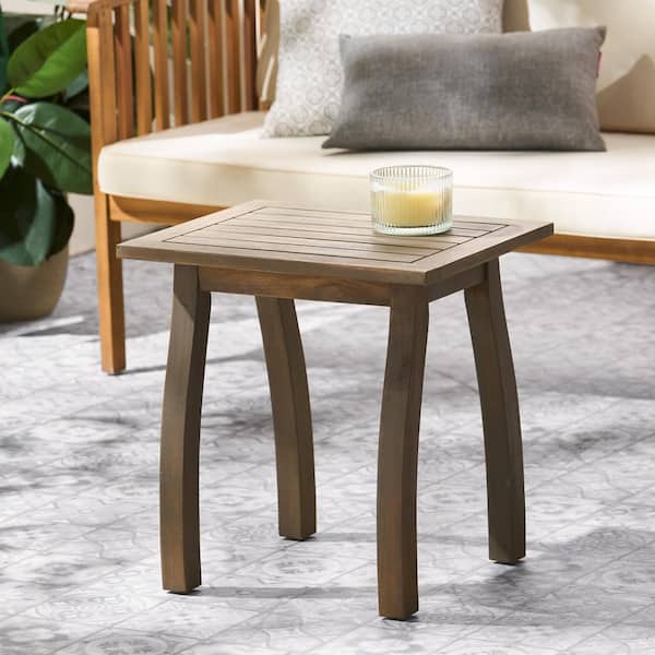 100% Solid Wood Gray Rectangular Outdoor Accent End Table, Indoor Available
