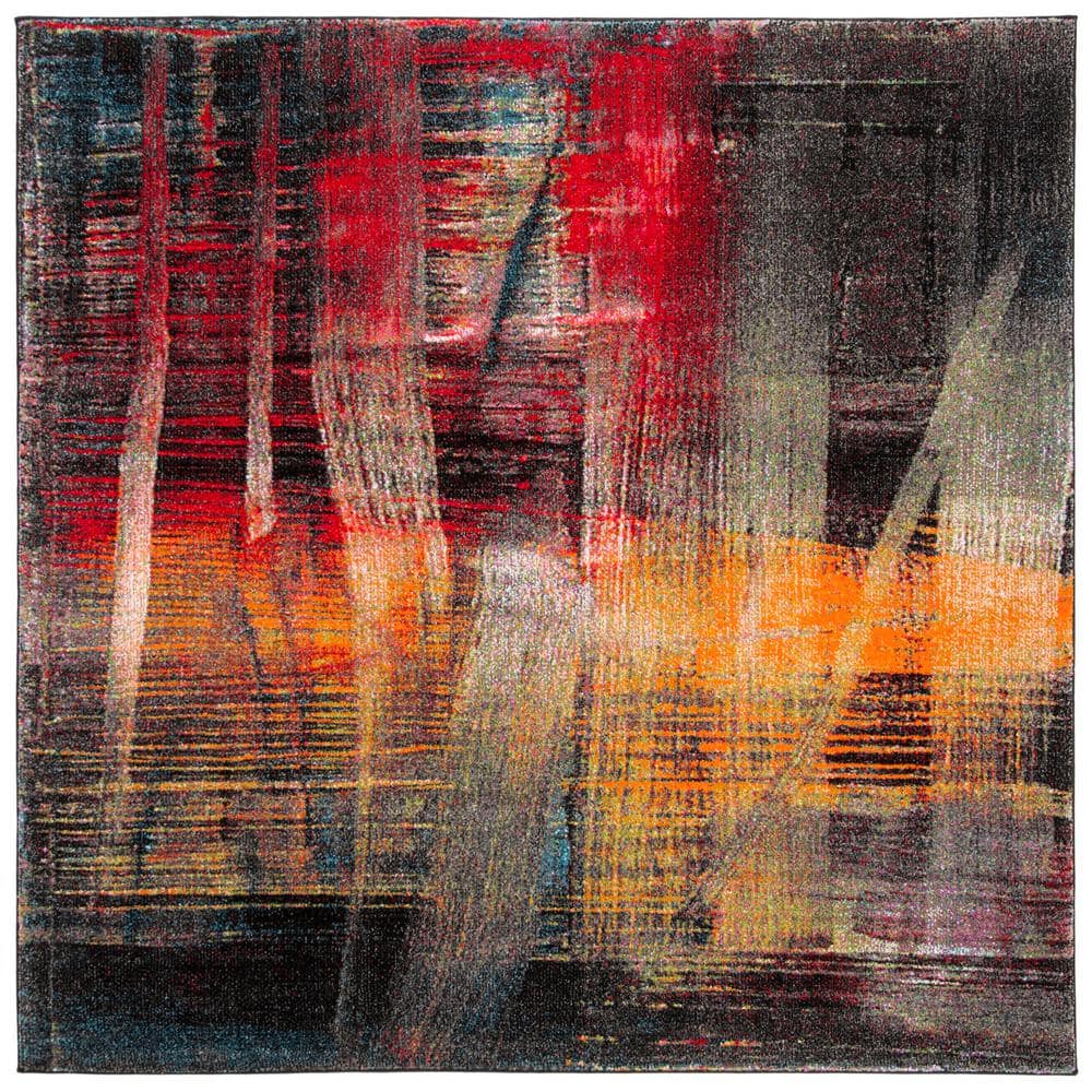 Colorful Abstract Low Pile Square Area Rug