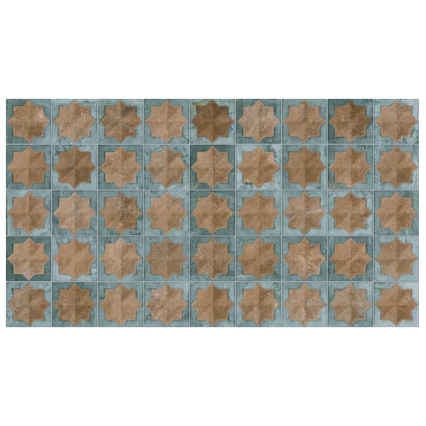 Merola Tile Tetuan Astre Terra Aqua 7-1/4 in. x 6 in. Porcelain Wall Take Home Tile Sample