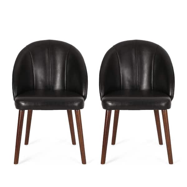 Noble House Canyon Midnight Black and Espresso Channel Stitch Dining Parsons Chair (Set of 2)