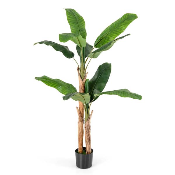 Costway 5.5 ft. Green Artificial Banana Tree with 10 Large Leaves Double Stalks Natural Bark