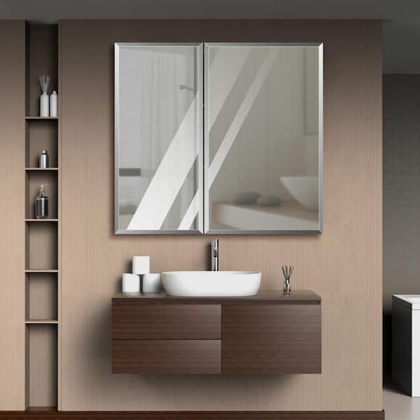 tunuo 30 in. W x 26 in. H Rectangular Recessed Aluminum Medicine Cabinet with Mirror in Black