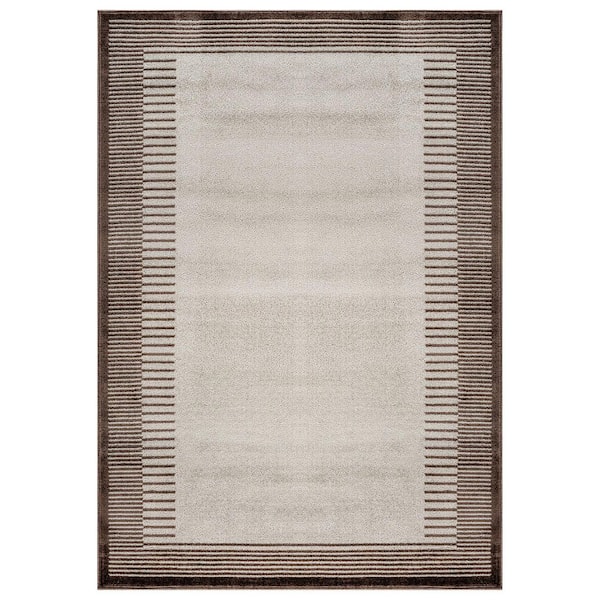 Modern Abstract Bordered Area Rug for Living Room, Bedroom, or Entryway 4 ft. x 6 ft. Brown
