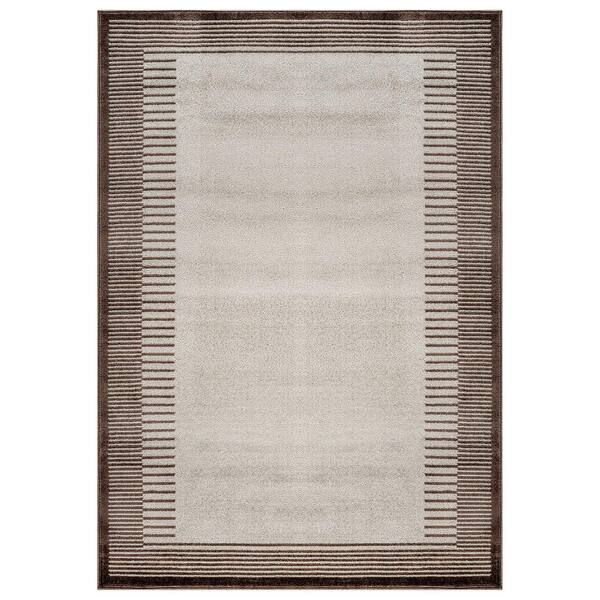 Modern Abstract Bordered Area Rug for Living Room, Bedroom, or Entryway 8 ft. x 10 ft. Brown