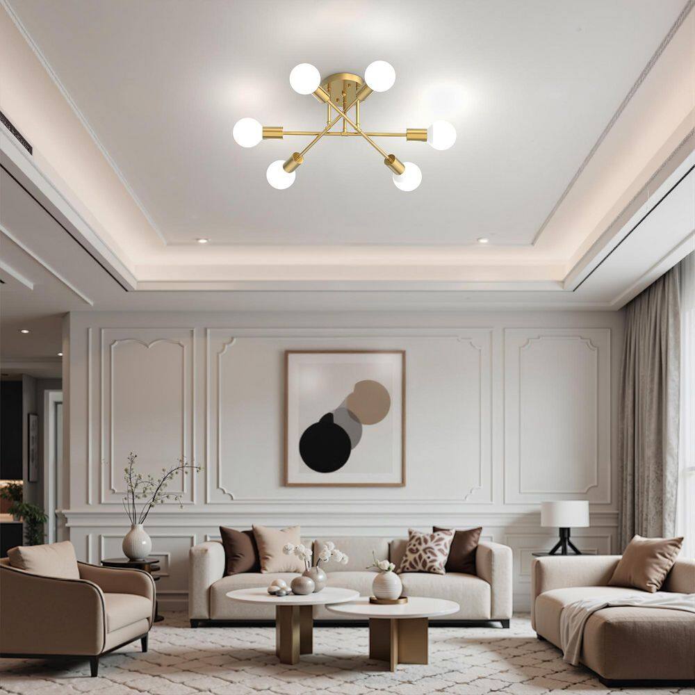 Emeritpro 20.7 in. 6-Light Copper Branch Semi Flush Mount Ceiling