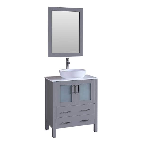 Bosconi Bosconi 30 in. W Single Bath Vanity in Gray with Vanity Top with White Basin and Mirror