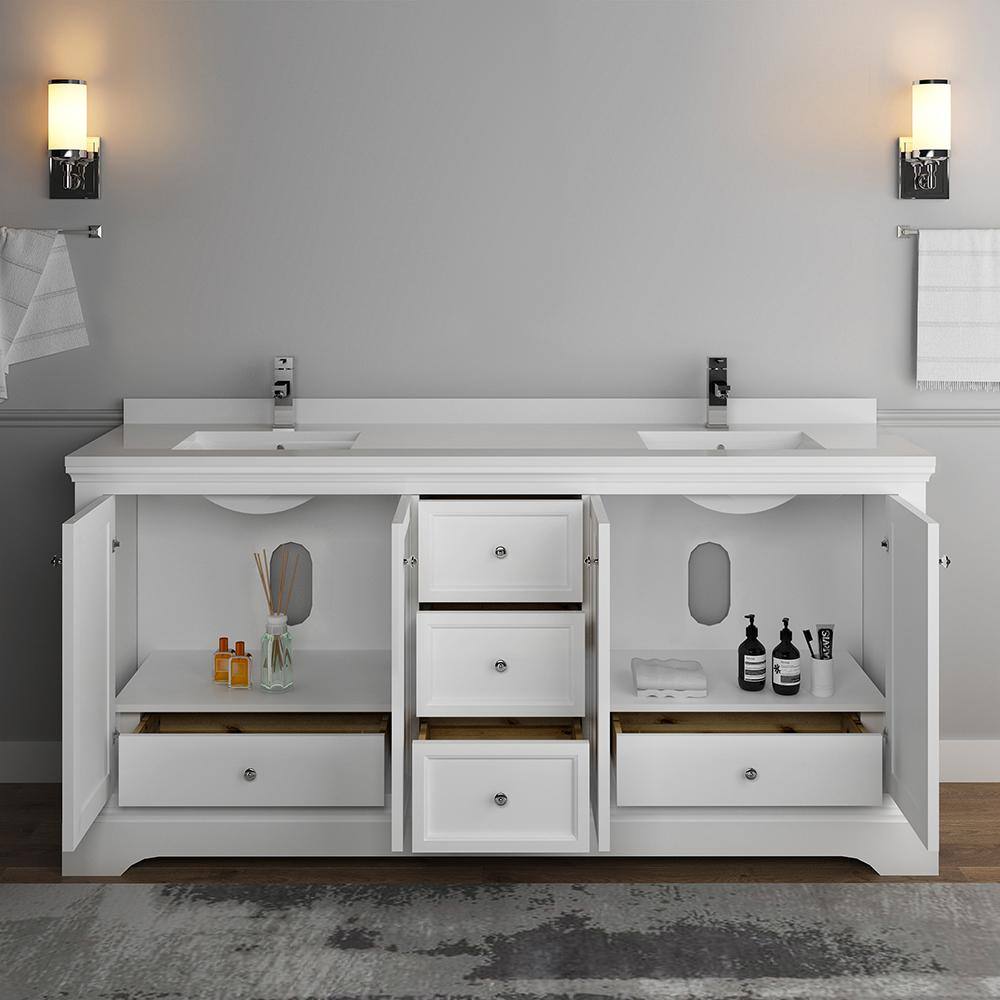 Windsor 72" Matte White Double Sink Freestanding Vanity with Quartz Top