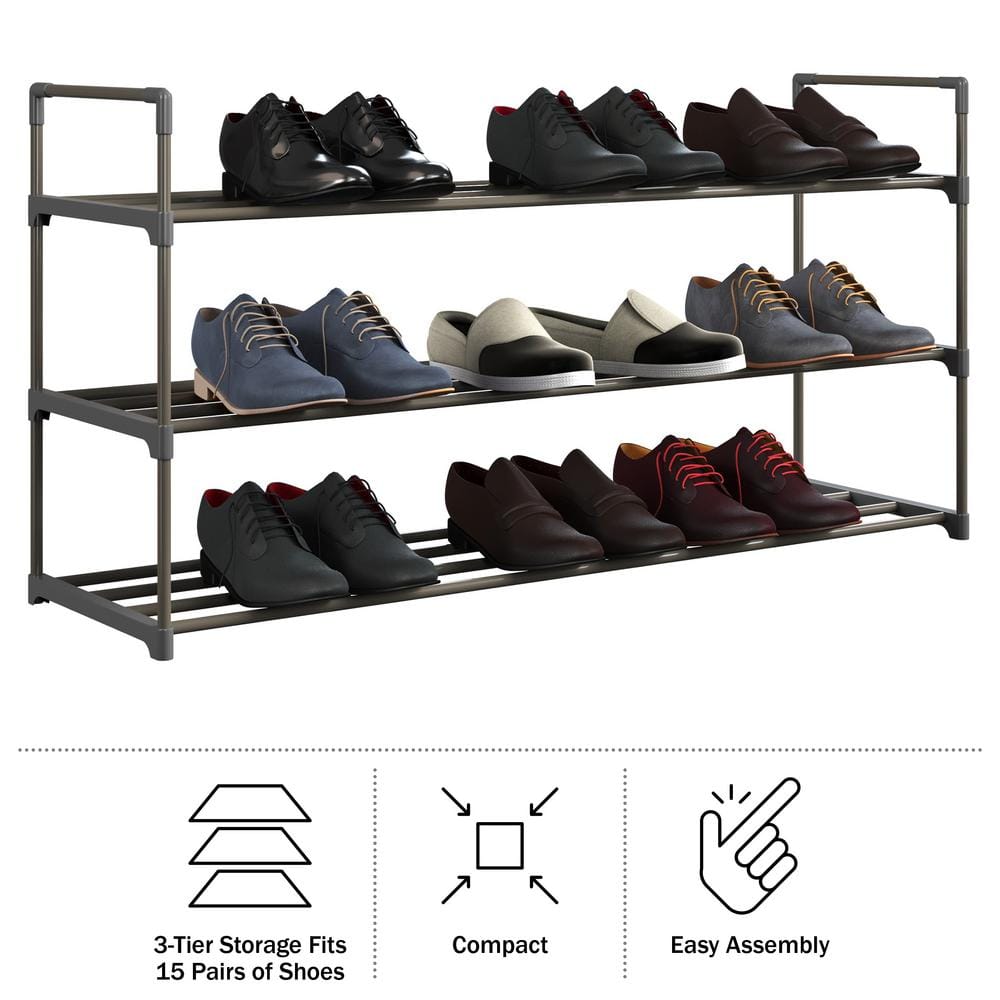 Black and Beige 3-Shelf Plastic Shoe Rack