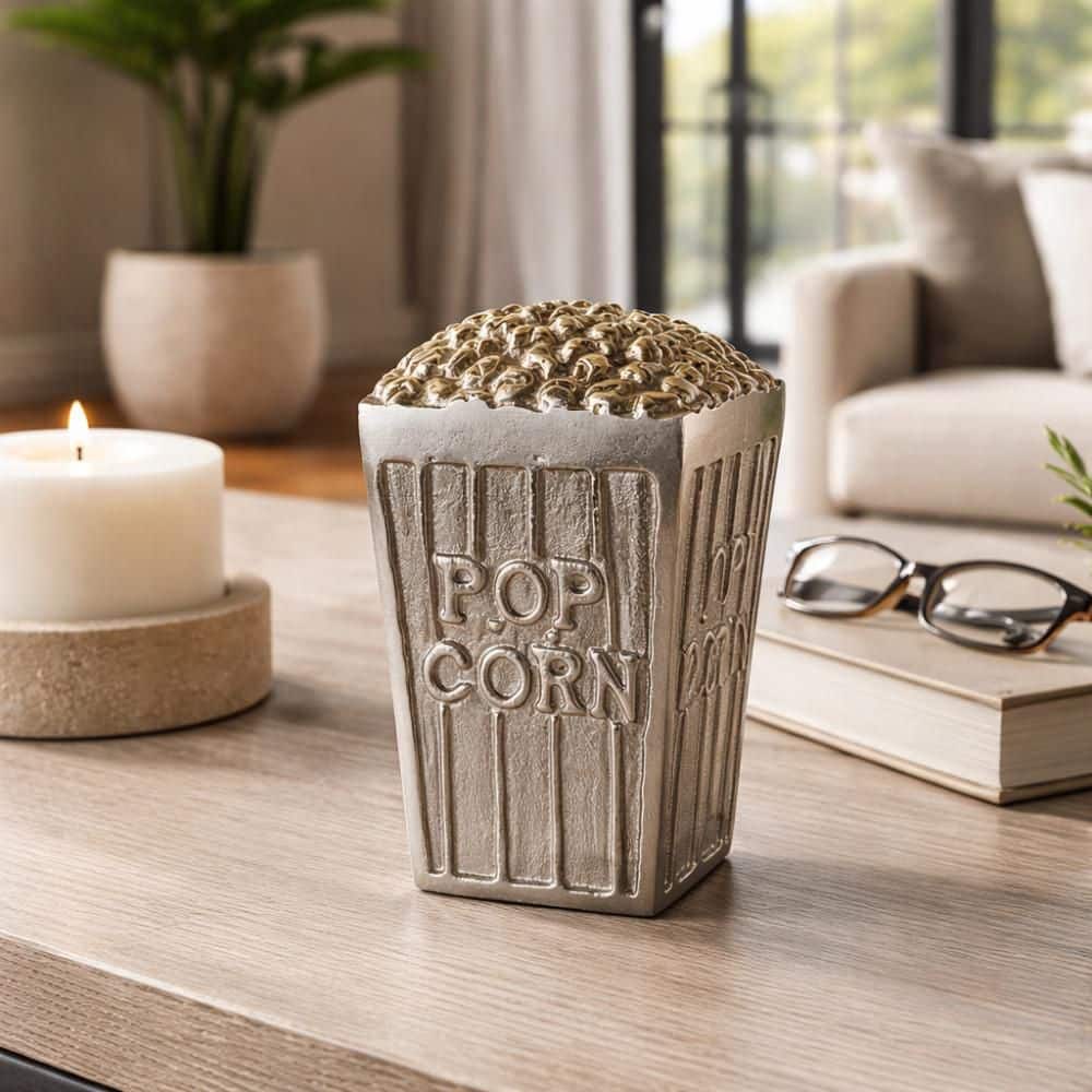 Project 22355 Liv & Skye Silver 3.5 in. x 6.75 in. Aluminum Popcorn Bucket Figurine ...