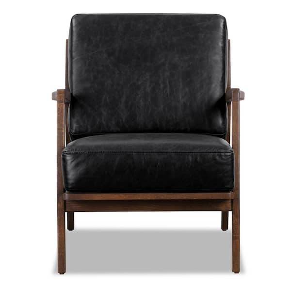 Poly and Bark Verity Onyx Black Leather Arm Chair (Set of 1)