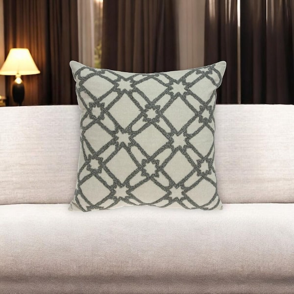 Beige, Gray Geometric Polyester 20 in. X 20 in. Throw Pillow