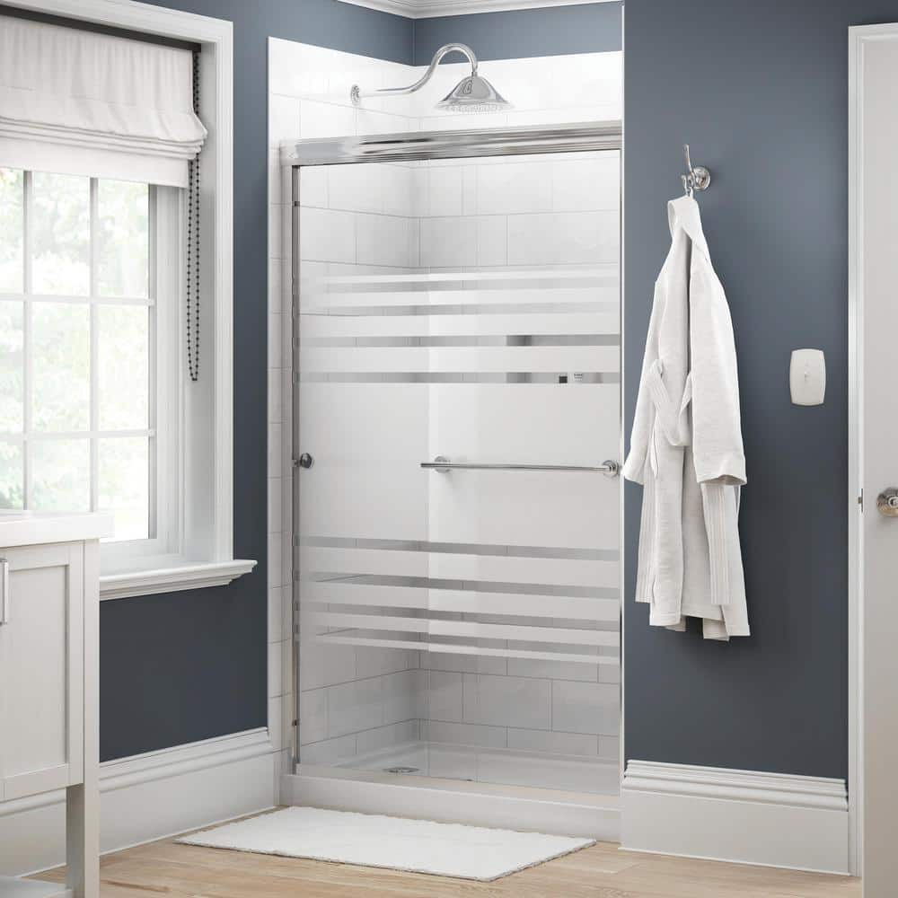 Traditional 48 in. x 70 in. Semi-Frameless Sliding Shower Door in Chrome with 1/4 in. (6mm) Transition Glass -  Delta, 159026