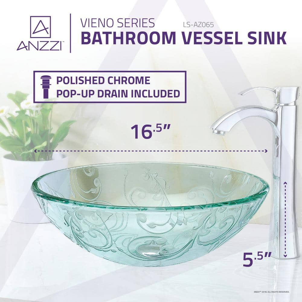 Vieno 16.5'' Clear Floral Etched Glass Vessel Sink