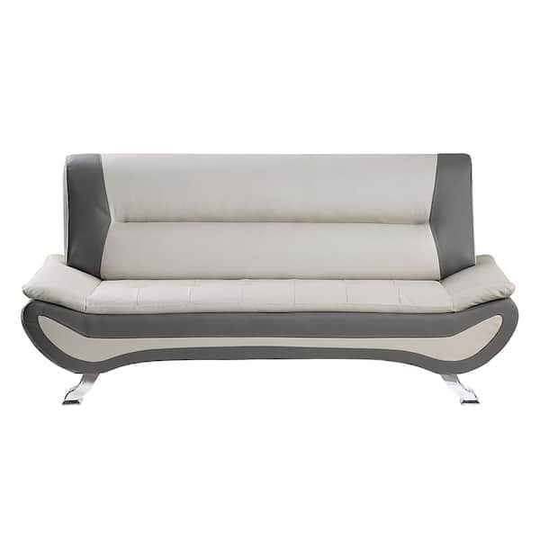 Lazzara Emerson 77.5 in. W Armless Faux Leather Rectangle Sofa in. Beige and Gray