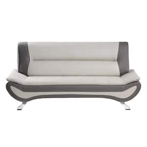 Emerson 77.5 in. W Armless Faux Leather Rectangle Sofa in. Beige and Gray