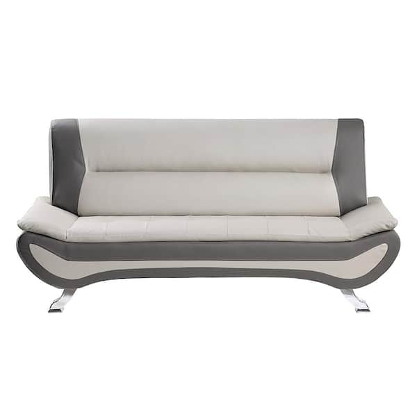 Unbranded Emerson 77.5 in. W Armless Faux Leather Rectangle Sofa in. Beige and Gray