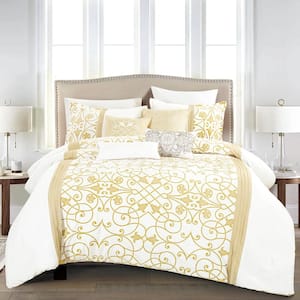 7-Piece White/Yellow Patchwork Polyester King Comforter Set
