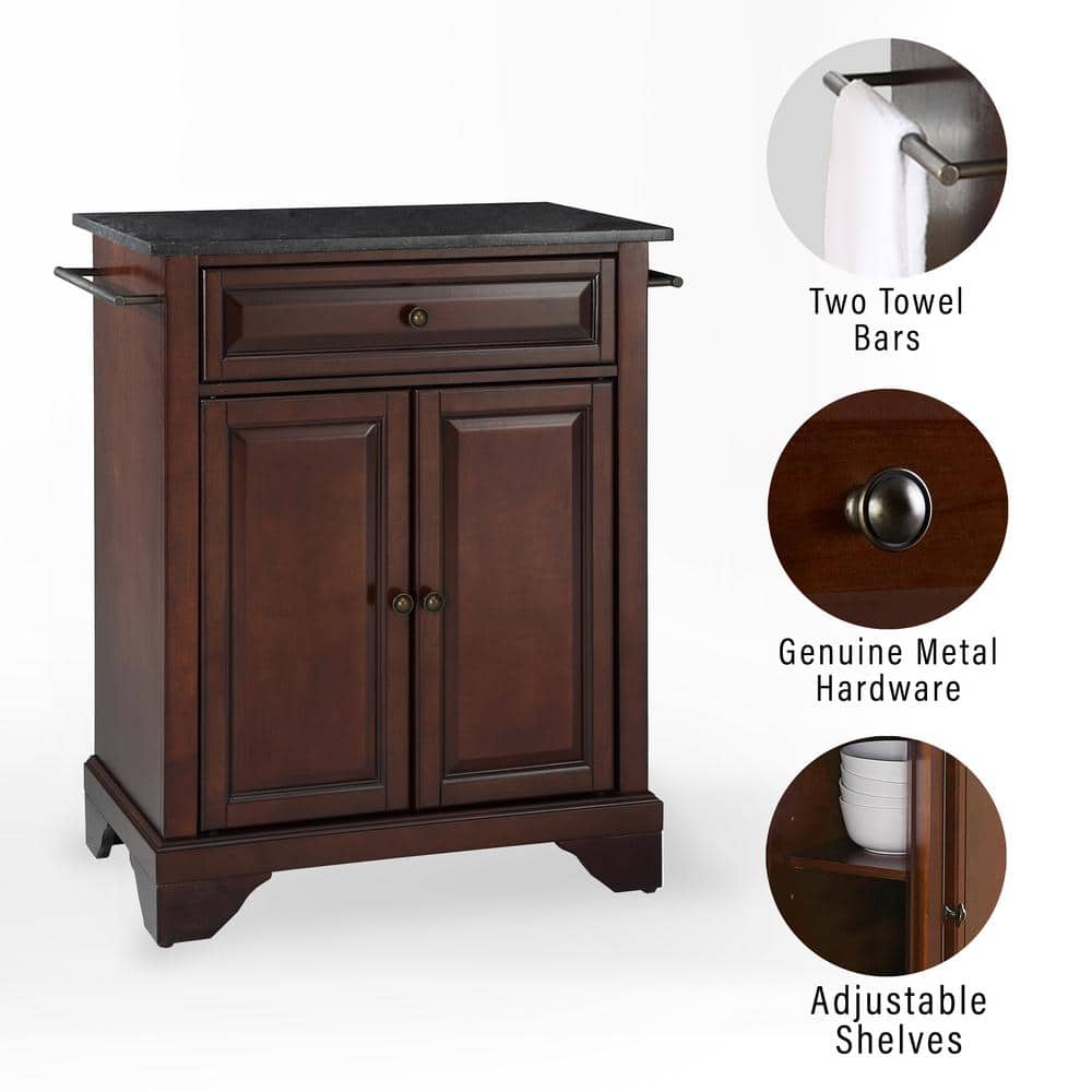 Vintage Mahogany Kitchen Island with Solid Granite Top