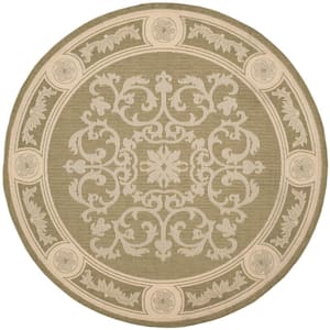 Courtyard Olive/Natural 5 ft. x 5 ft. Round Floral Indoor/Outdoor Patio  Area Rug