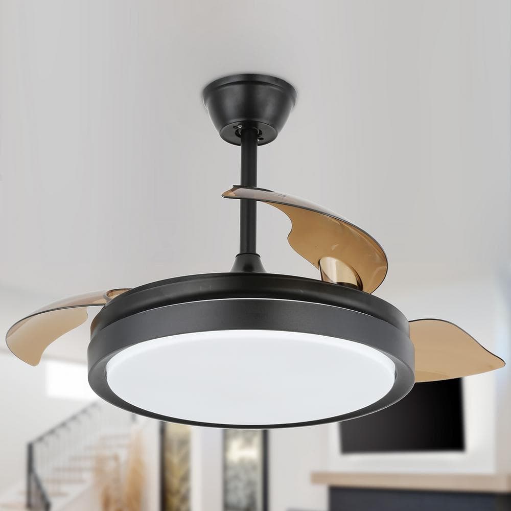 42 in. Indoor Black Retractable Ceiling Fan with LED Light and Remote, 6-Speed Reversible Ceiling Fans -  Bella Depot, BD4205-B