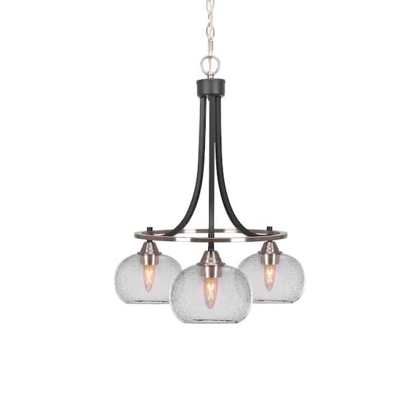 Unbranded Madison 3-Light Matte Black and Brushed Nickel Round Chandelier with 7 in. Clear Bubble Glass Shades, No bulbs included