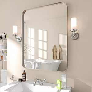 28 in. W x 36 in. H Rectangular Aluminum Framed Wall Bathroom Vanity Mirror in Silver